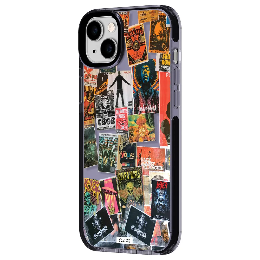 a collection of posters on a wall Apple iPhone 14 plus impact Lilac Case