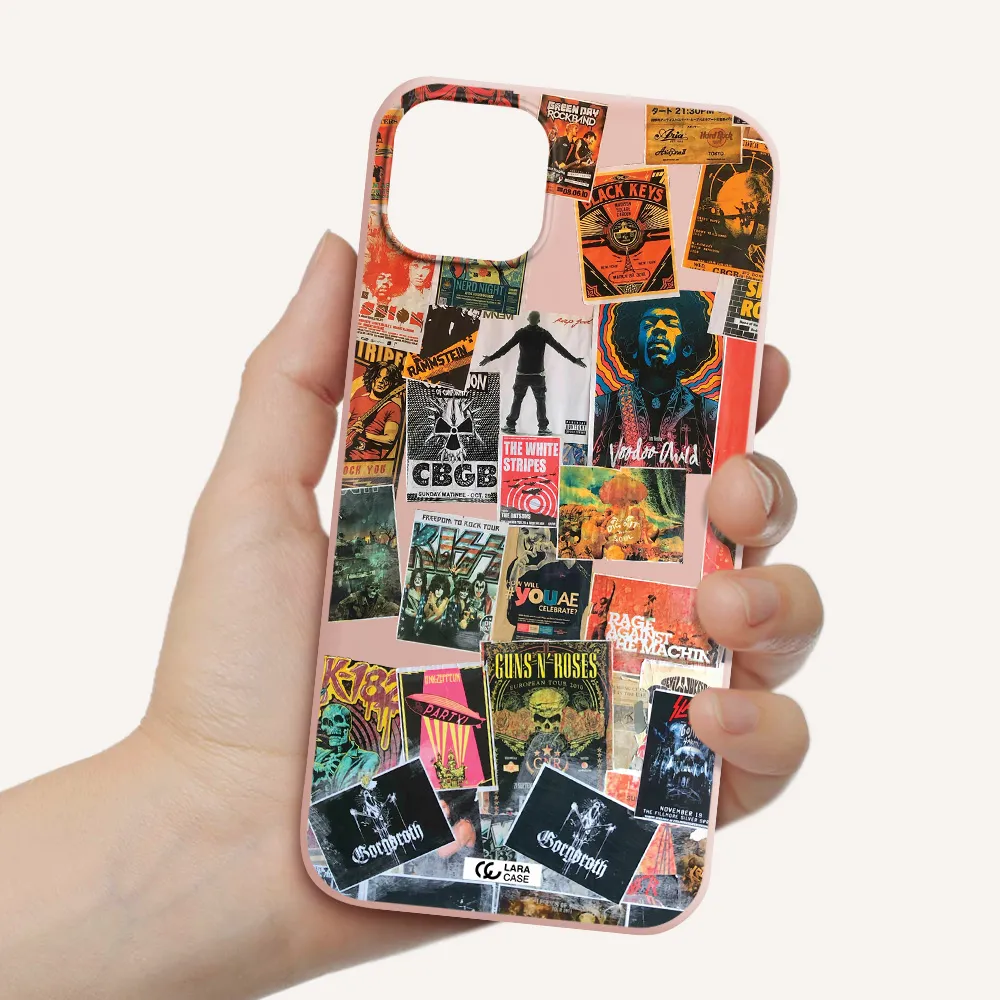 a collection of posters on a wall Apple iPhone 14 plus Silicone pastel pink Case