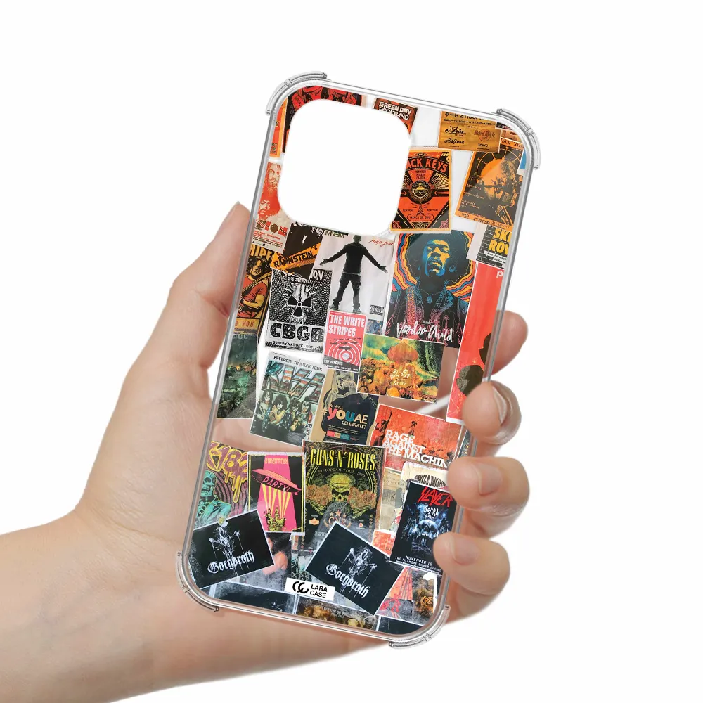 a collection of posters on a wall Apple iPhone 14 pro Clear PC Case