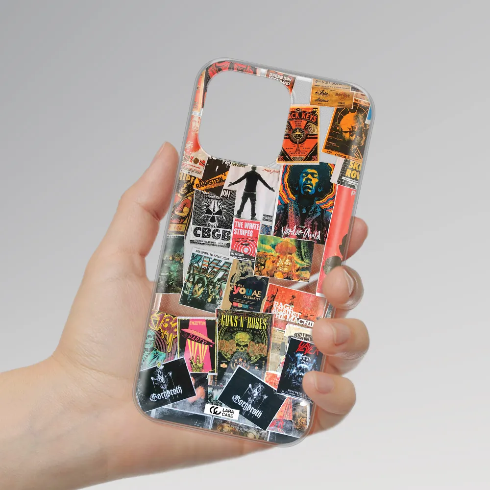 a collection of posters on a wall Apple iPhone 14 pro Clear TPU Case