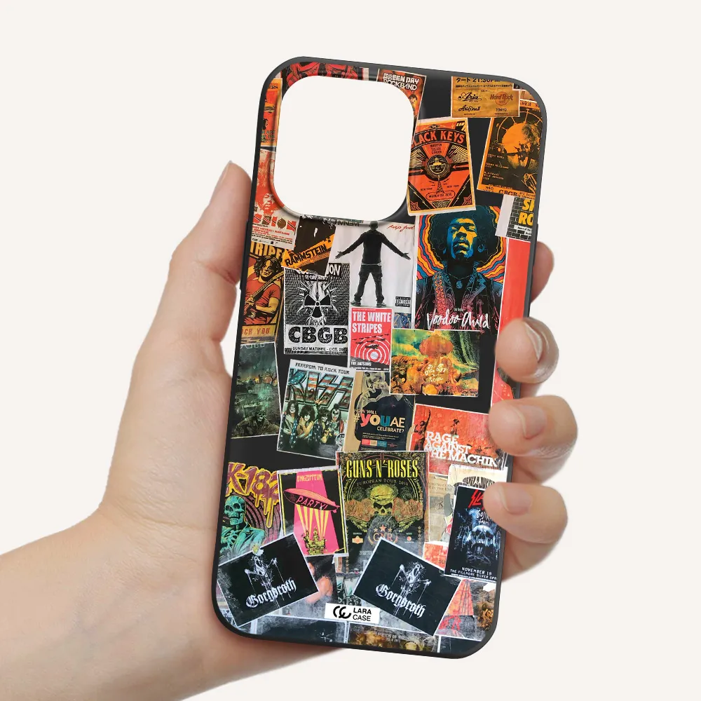 a collection of posters on a wall Apple iPhone 14 pro max Silicone black Case