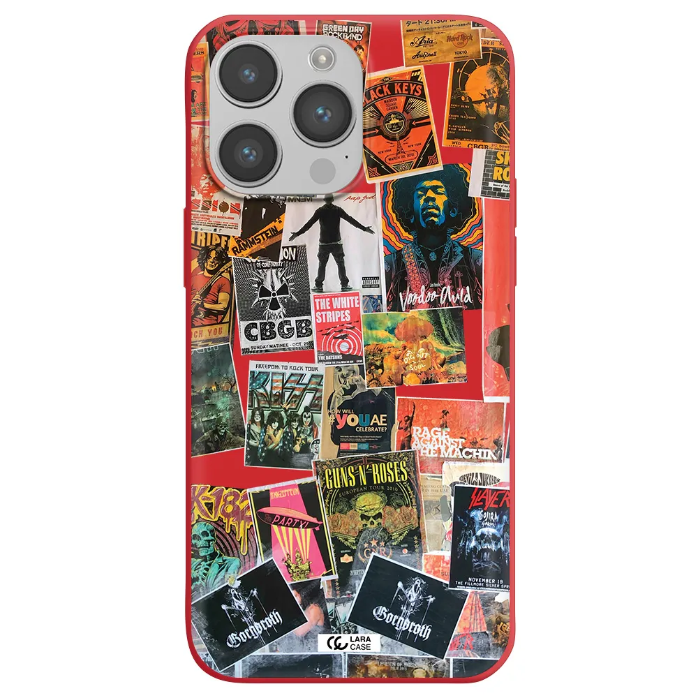 a collection of posters on a wall Apple iPhone 14 pro max Silicone Imperial Red Case