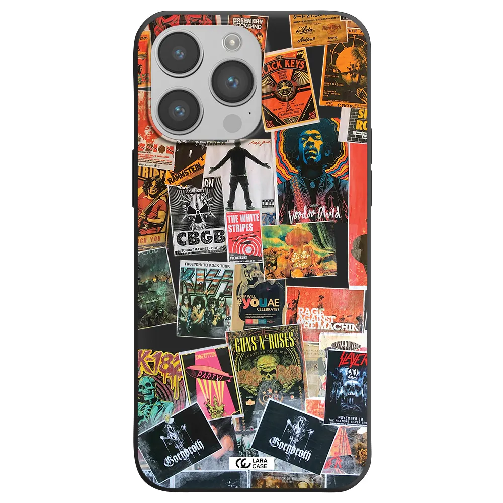 a collection of posters on a wall Apple iPhone 14 pro Silicone black Case