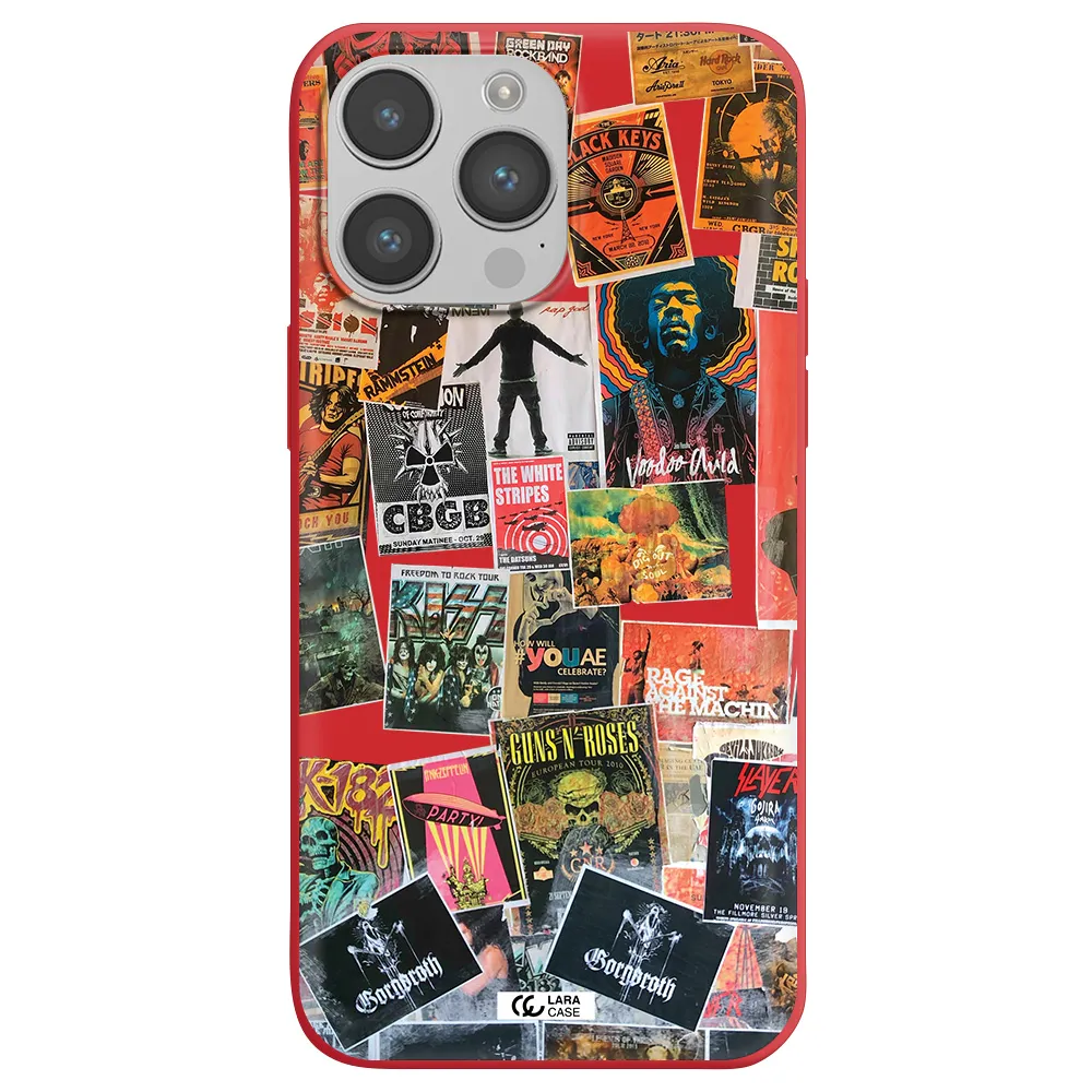 a collection of posters on a wall Apple iPhone 14 pro Silicone Imperial Red Case