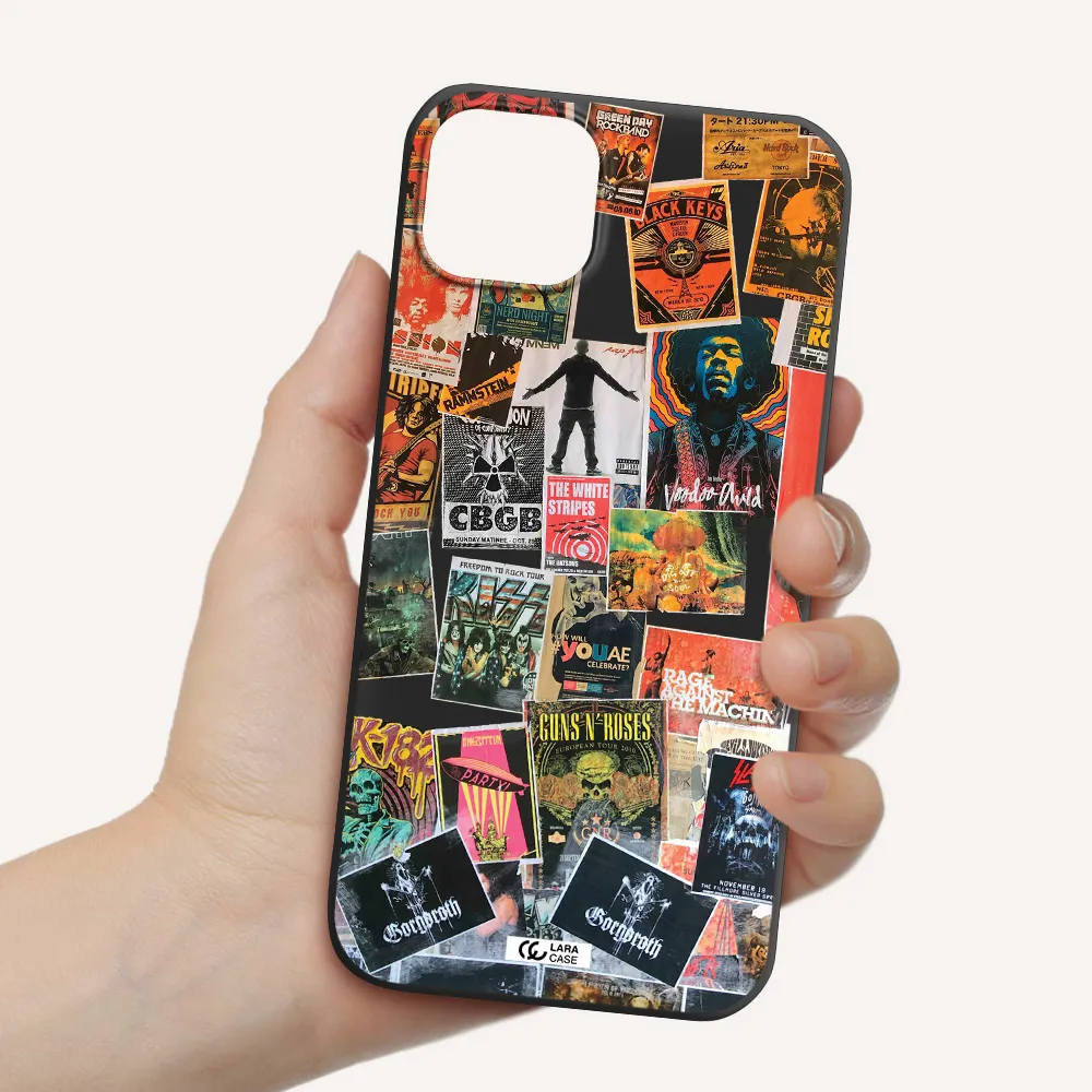 a collection of posters on a wall Apple iPhone 14 Silicone black Case