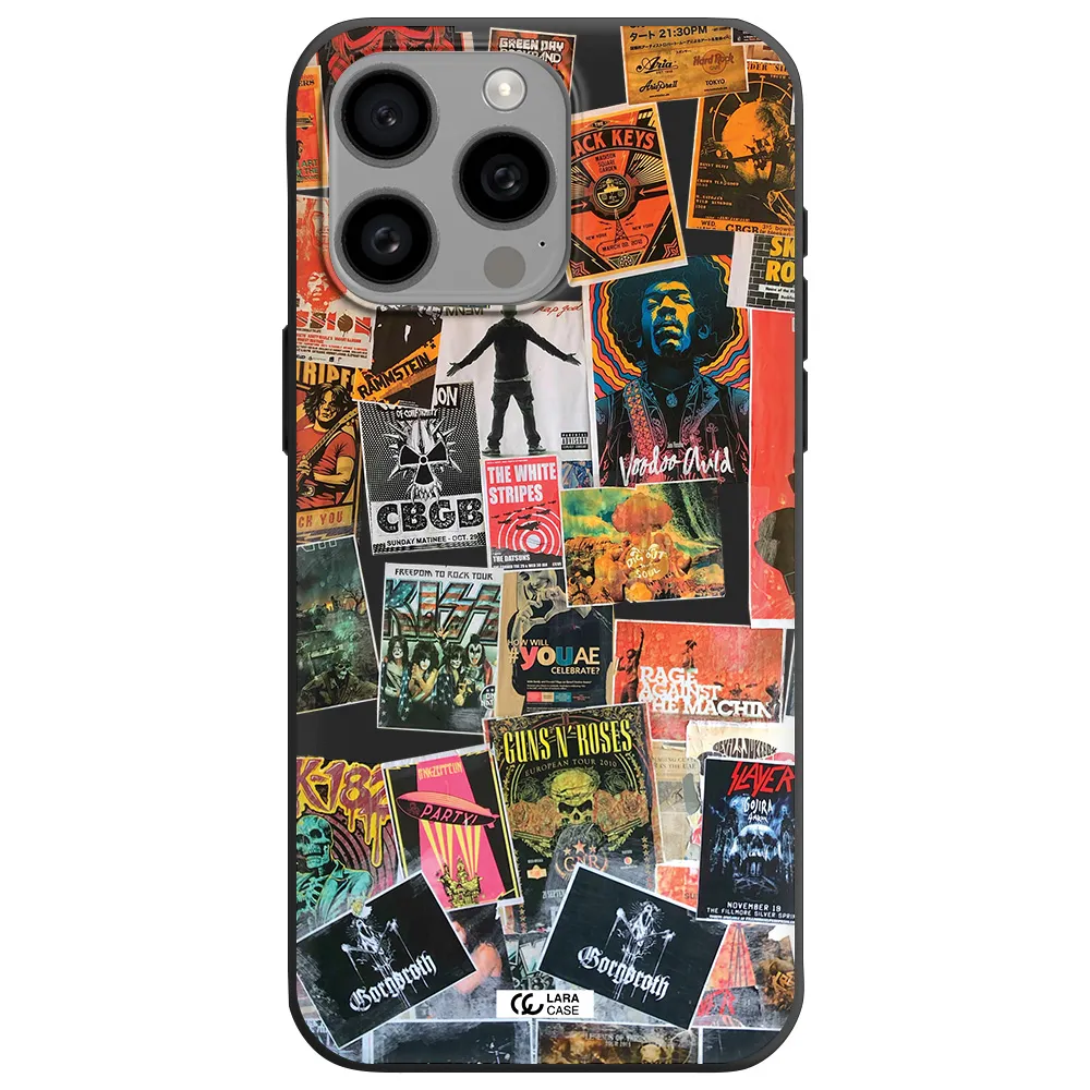 a collection of posters on a wall Apple Iphone 15 Pro max Silicone black Case