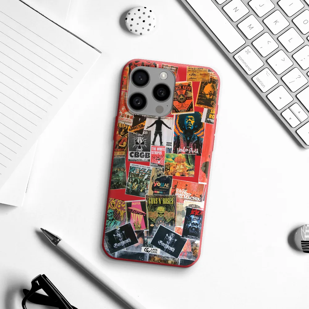 A Collection Of Posters On A Wall Apple Iphone 15 Pro Max Silicone Imperial Red Case