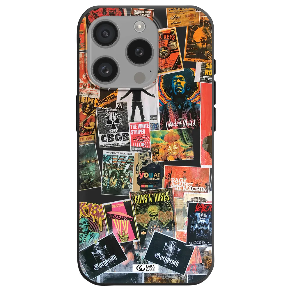 A Collection Of Posters On A Wall Apple Iphone 15 Pro Silicone Black Case
