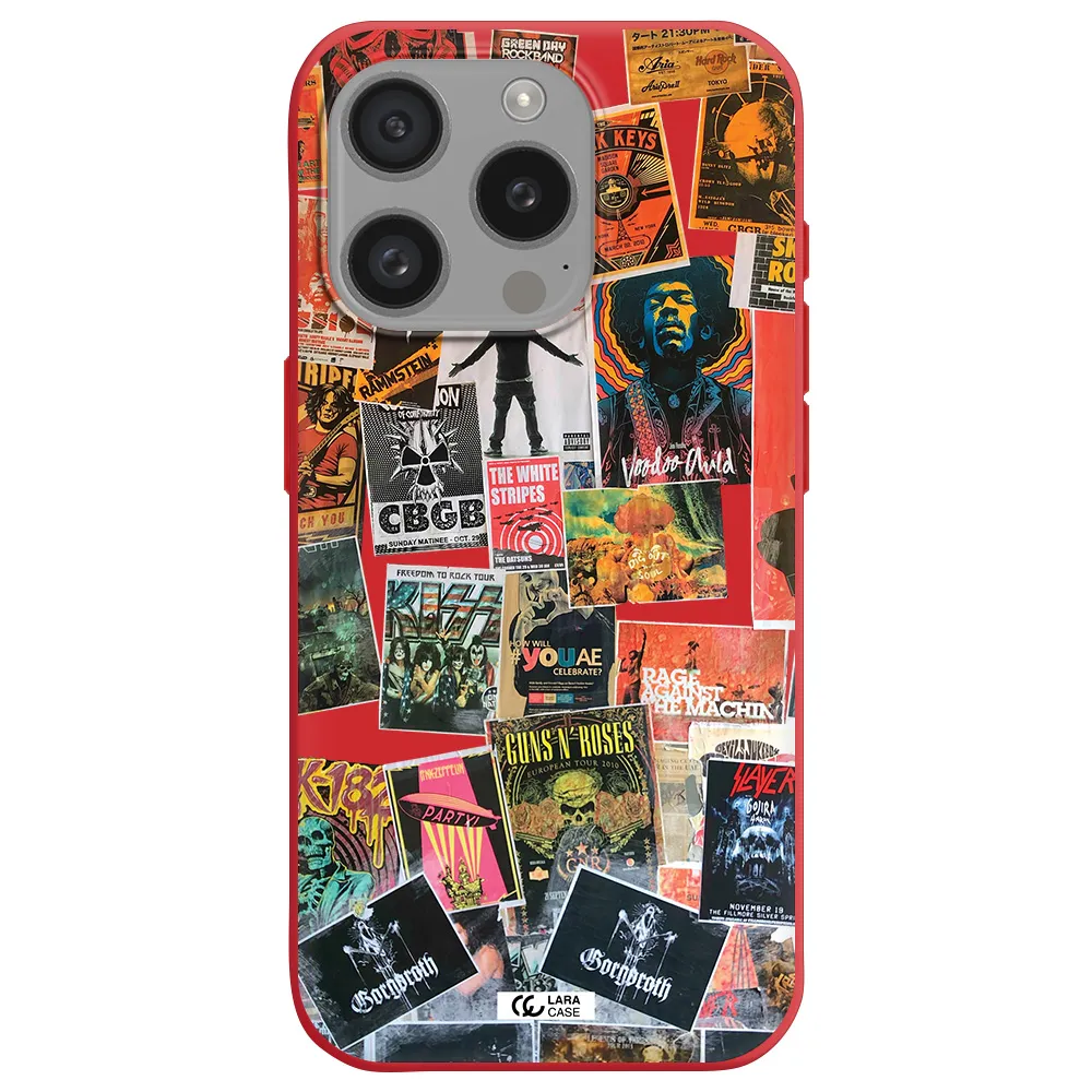 A Collection Of Posters On A Wall Apple Iphone 15 Pro Silicone Imperial Red Case