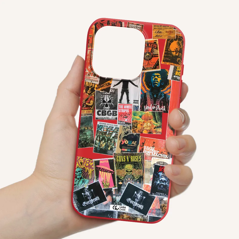 A Collection Of Posters On A Wall Apple Iphone 15 Pro Silicone Imperial Red Case