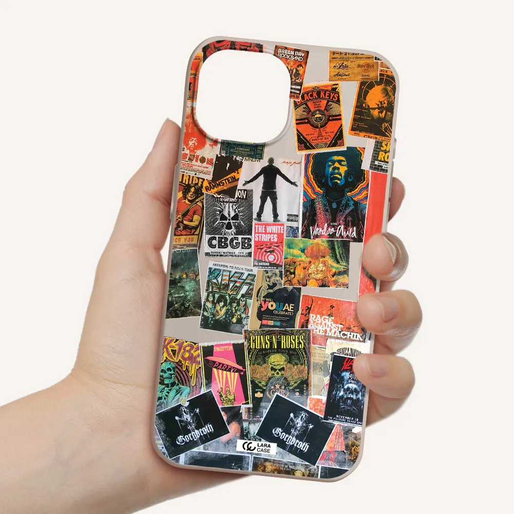a collection of posters on a wall Apple iPhone 15 Silicone Stone Case