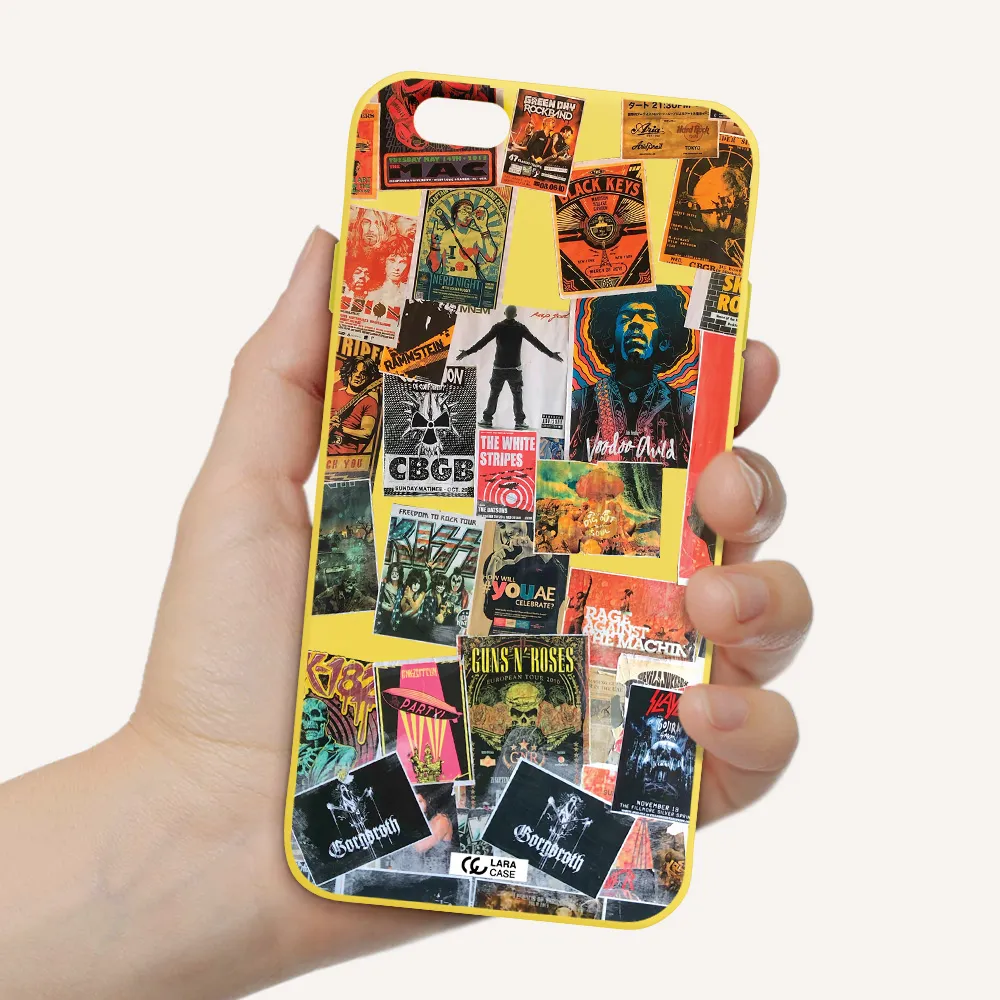 a collection of posters on a wall Apple iPhone 6 Silicone canary yellow Case