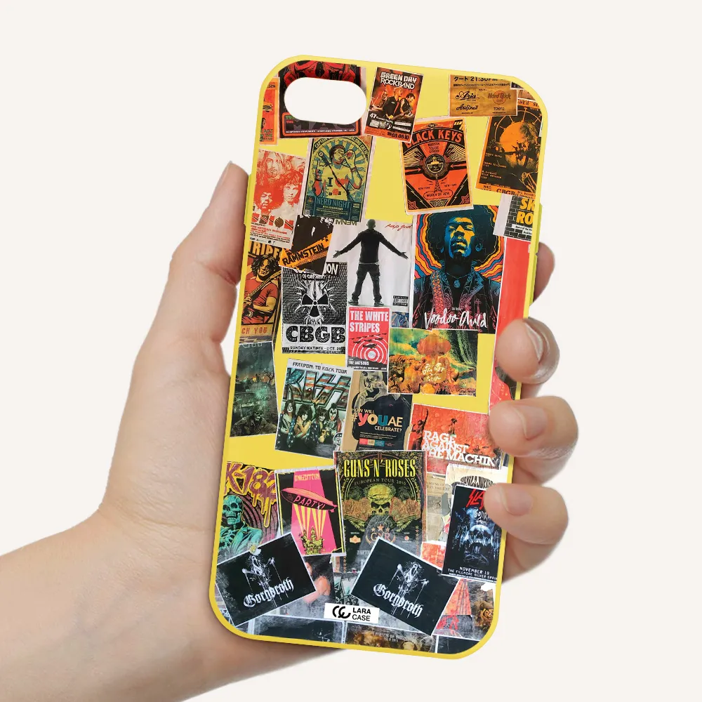 a collection of posters on a wall Apple iPhone 7 Silicone canary yellow Case