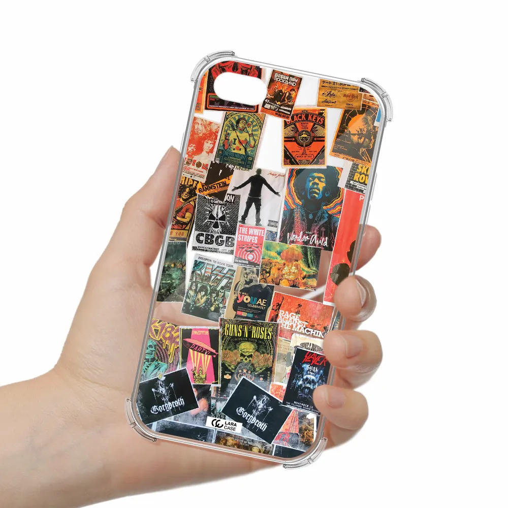 a collection of posters on a wall Apple iPhone 8 Clear PC Case