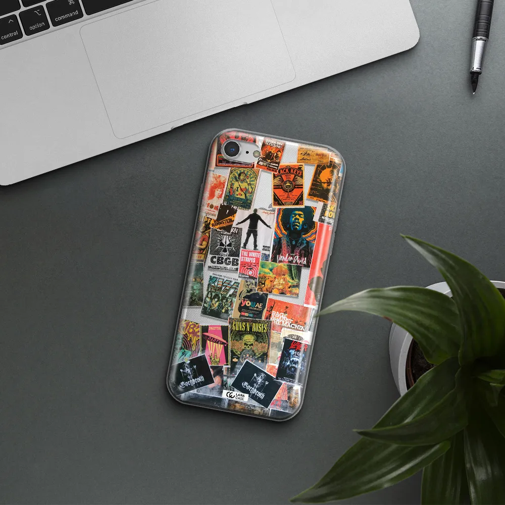 a collection of posters on a wall Apple iPhone 8 Clear TPU Case