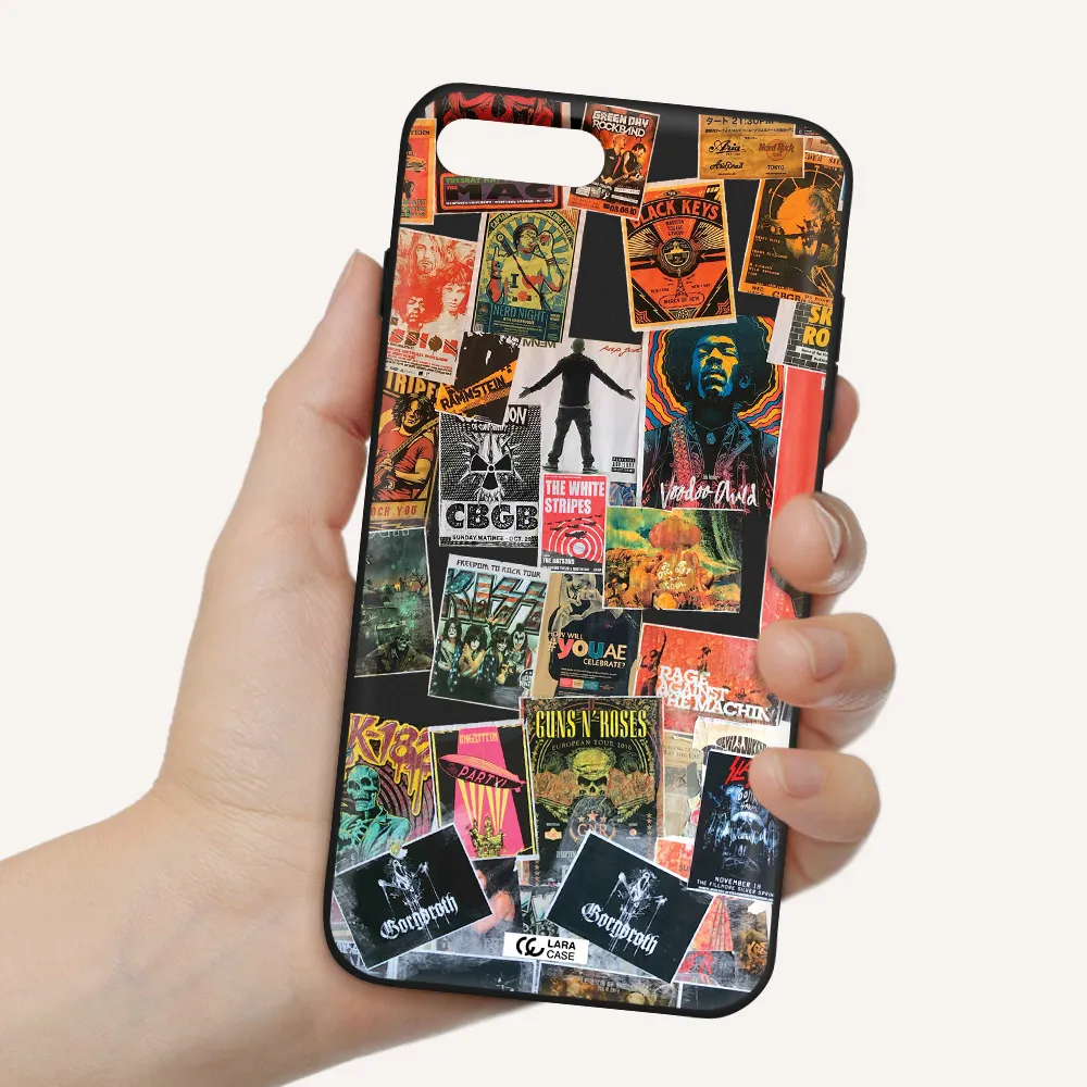 a collection of posters on a wall Apple iPhone 8 plus Silicone black Case