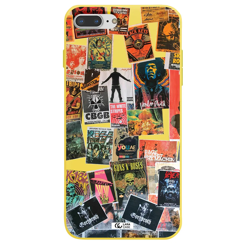 a collection of posters on a wall Apple iPhone 8 plus Silicone canary yellow Case