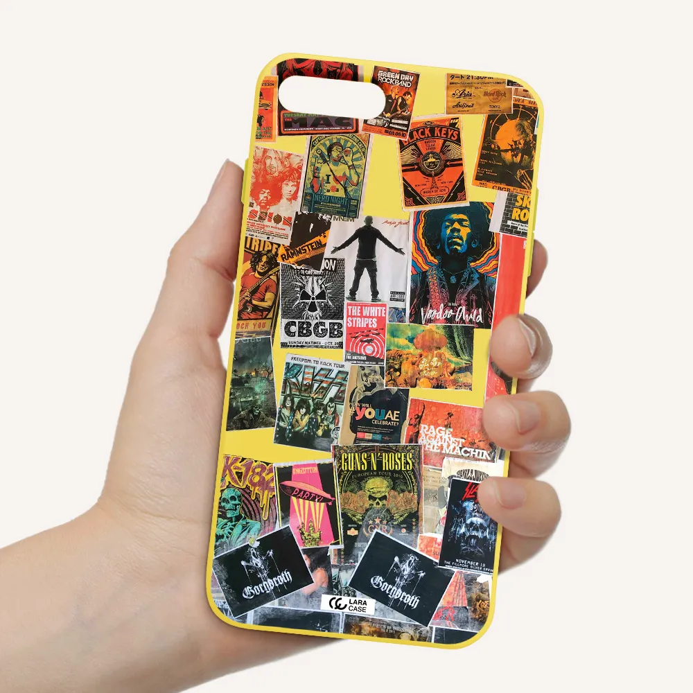 a collection of posters on a wall Apple iPhone 8 plus Silicone canary yellow Case