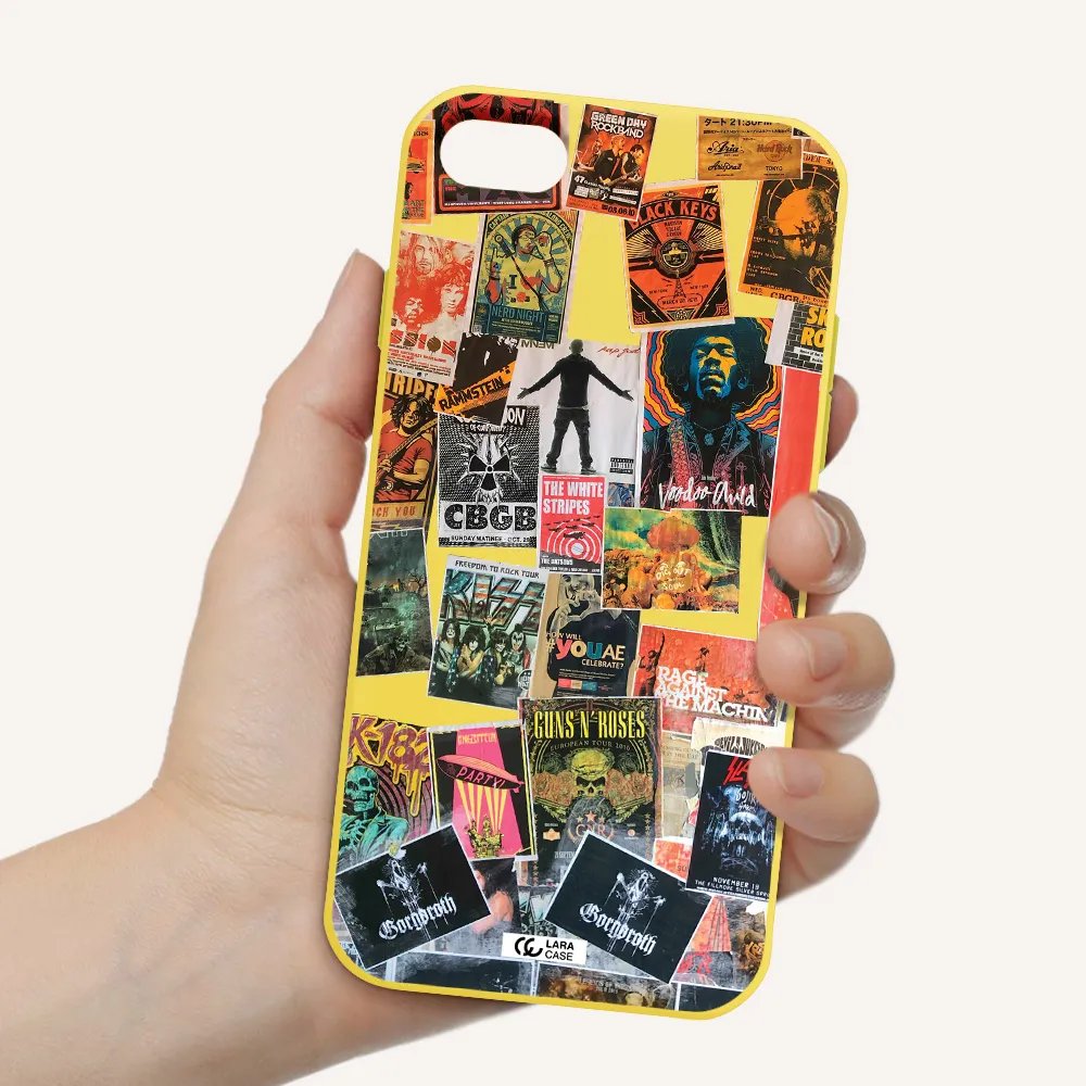 a collection of posters on a wall Apple iPhone 8 Silicone canary yellow Case