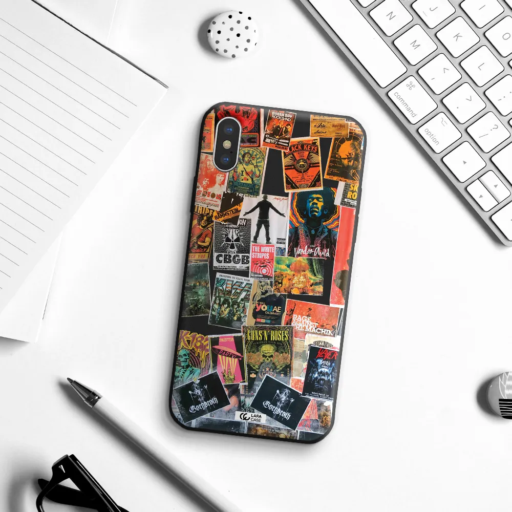 a collection of posters on a wall Apple iPhone X Silicone black Case