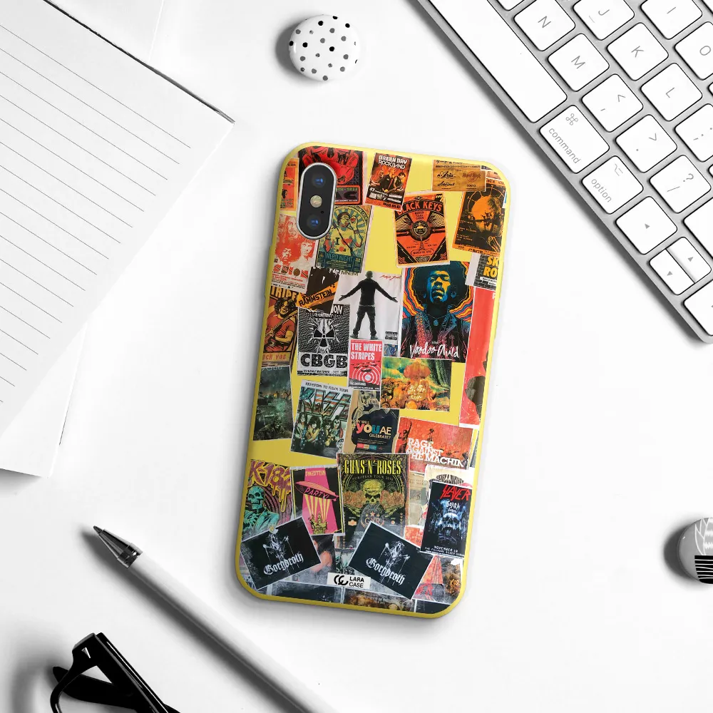 a collection of posters on a wall Apple iPhone X Silicone canary yellow Case