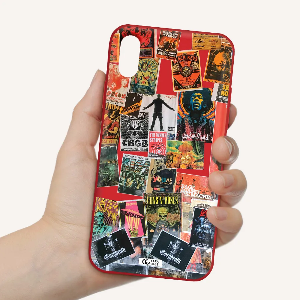a collection of posters on a wall Apple iPhone X Silicone Imperial Red Case