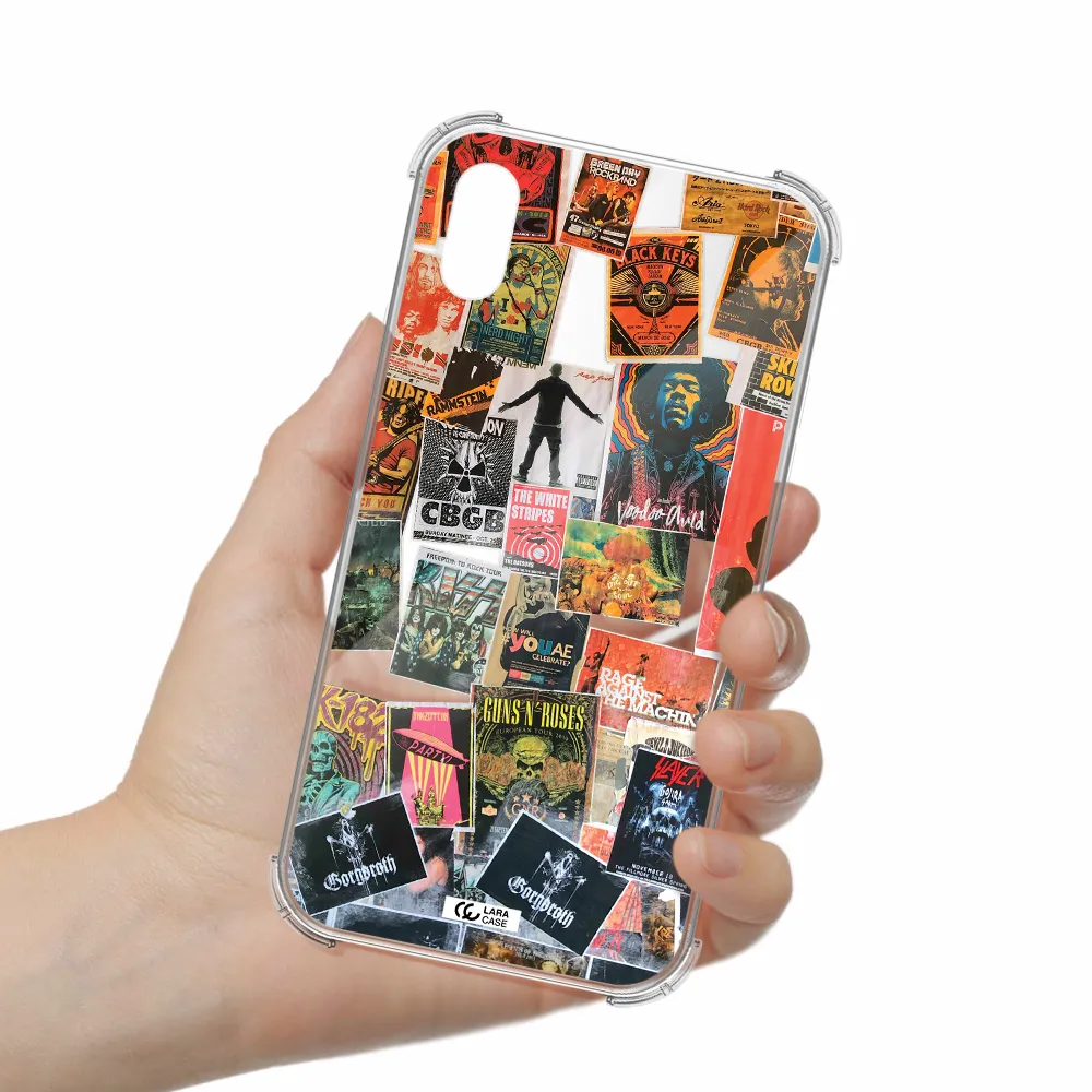 a collection of posters on a wall Apple iPhone XS Clear PC Case