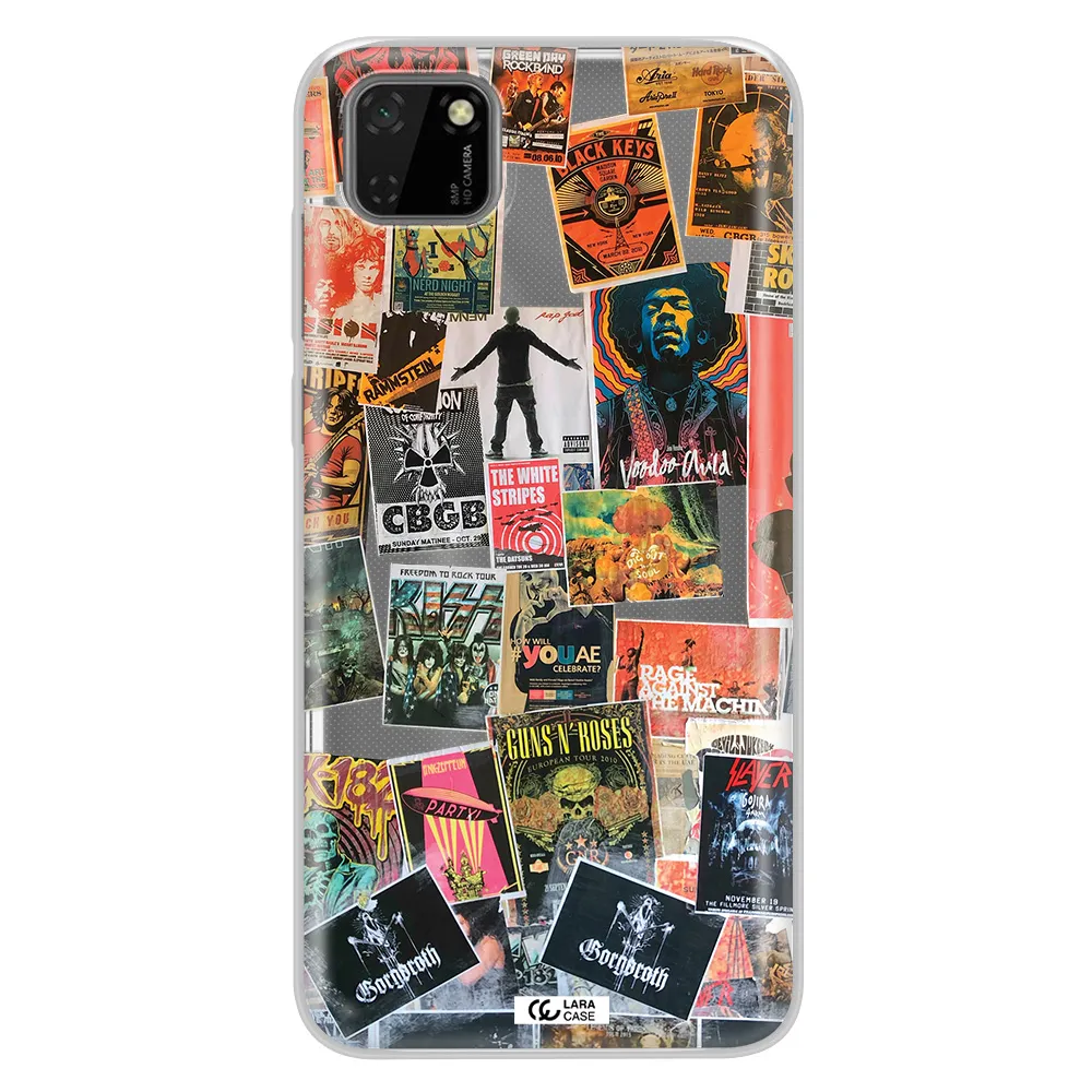 a collection of posters on a wall Huawei Honor 9S Clear TPU Case