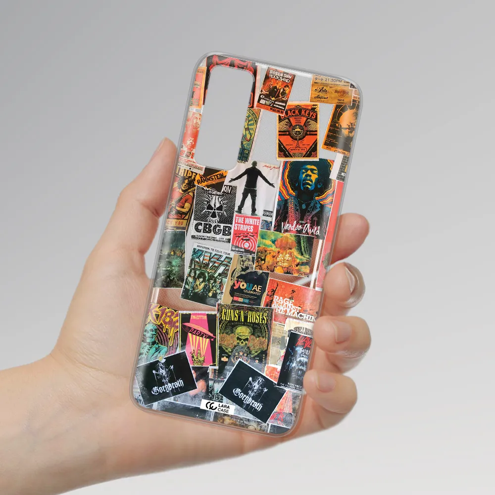 a collection of posters on a wall Huawei P Smart 2021 Clear TPU Case