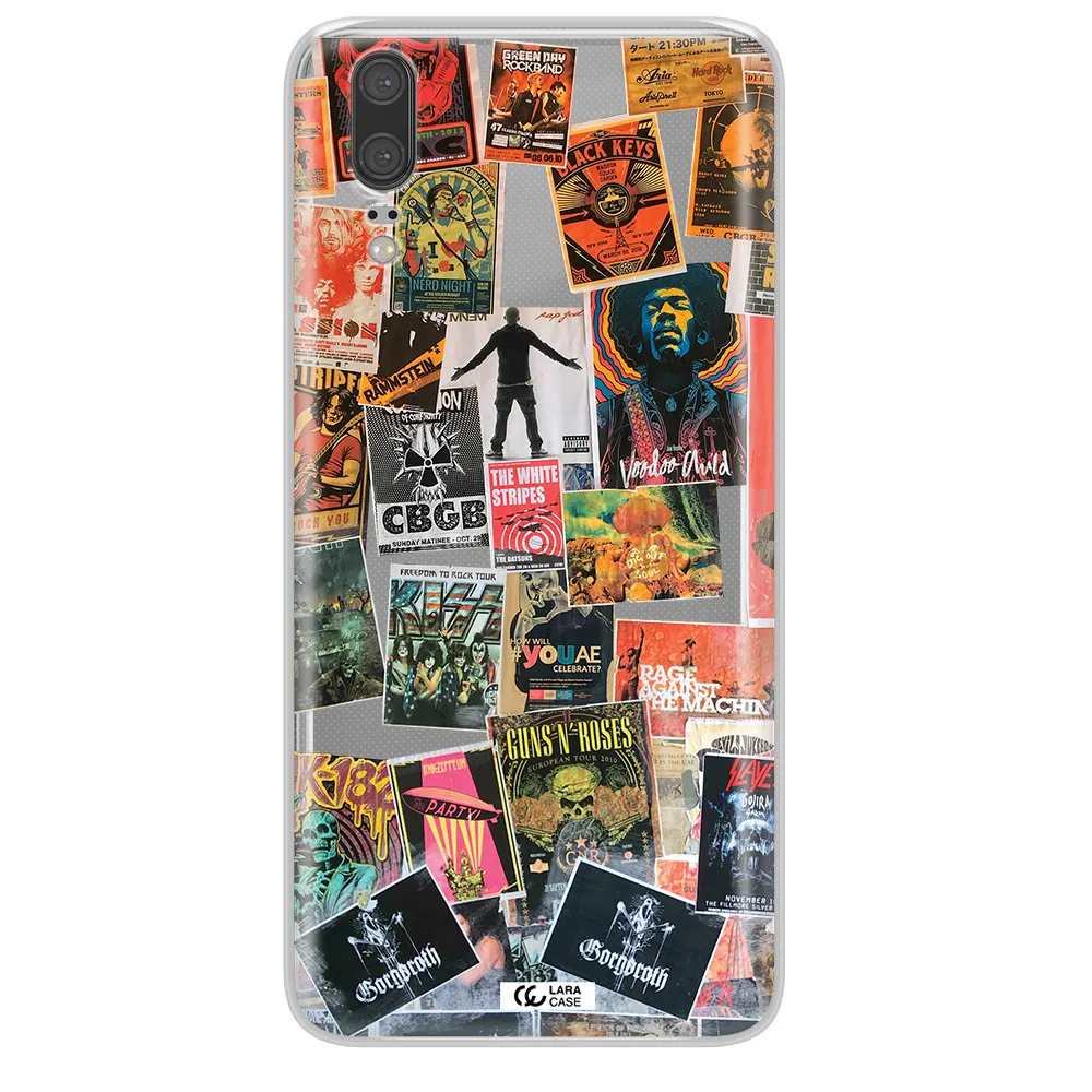 a collection of posters on a wall Huawei P20 Clear TPU Case