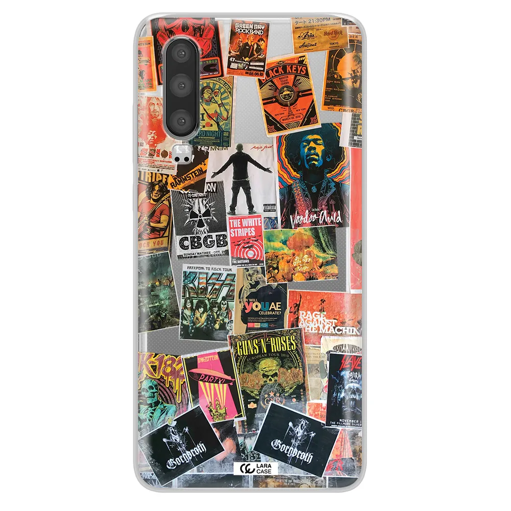 a collection of posters on a wall Huawei P30 Clear TPU Case