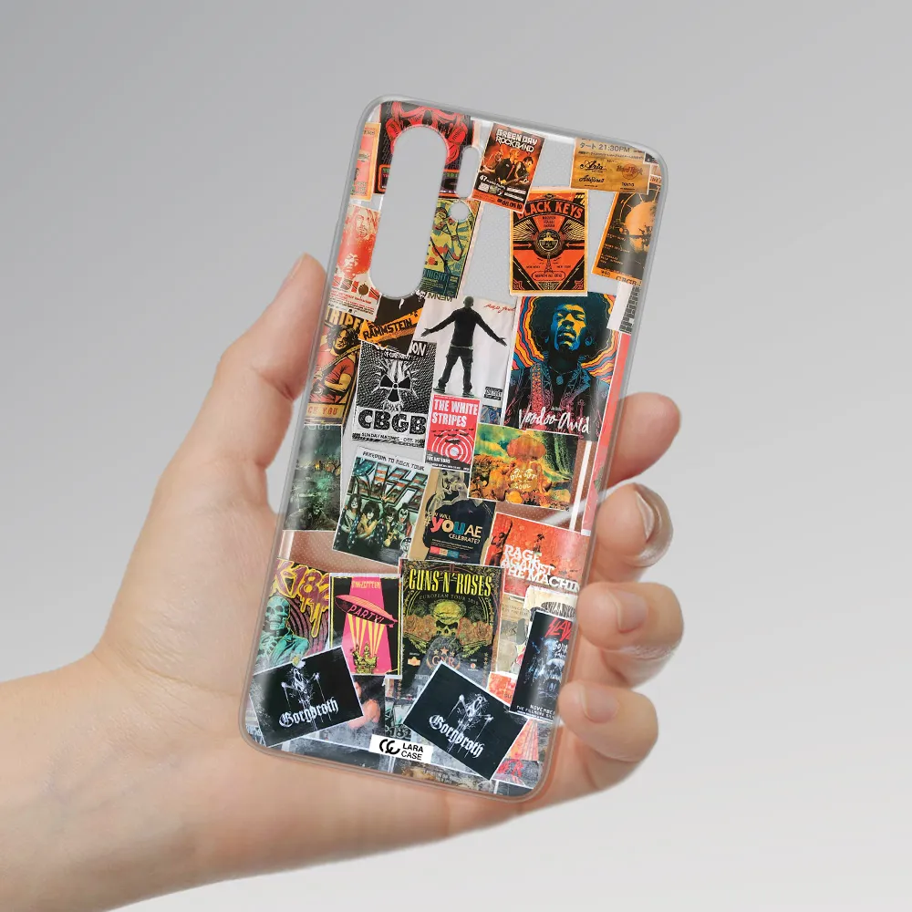 a collection of posters on a wall Huawei P30 Pro Clear TPU Case
