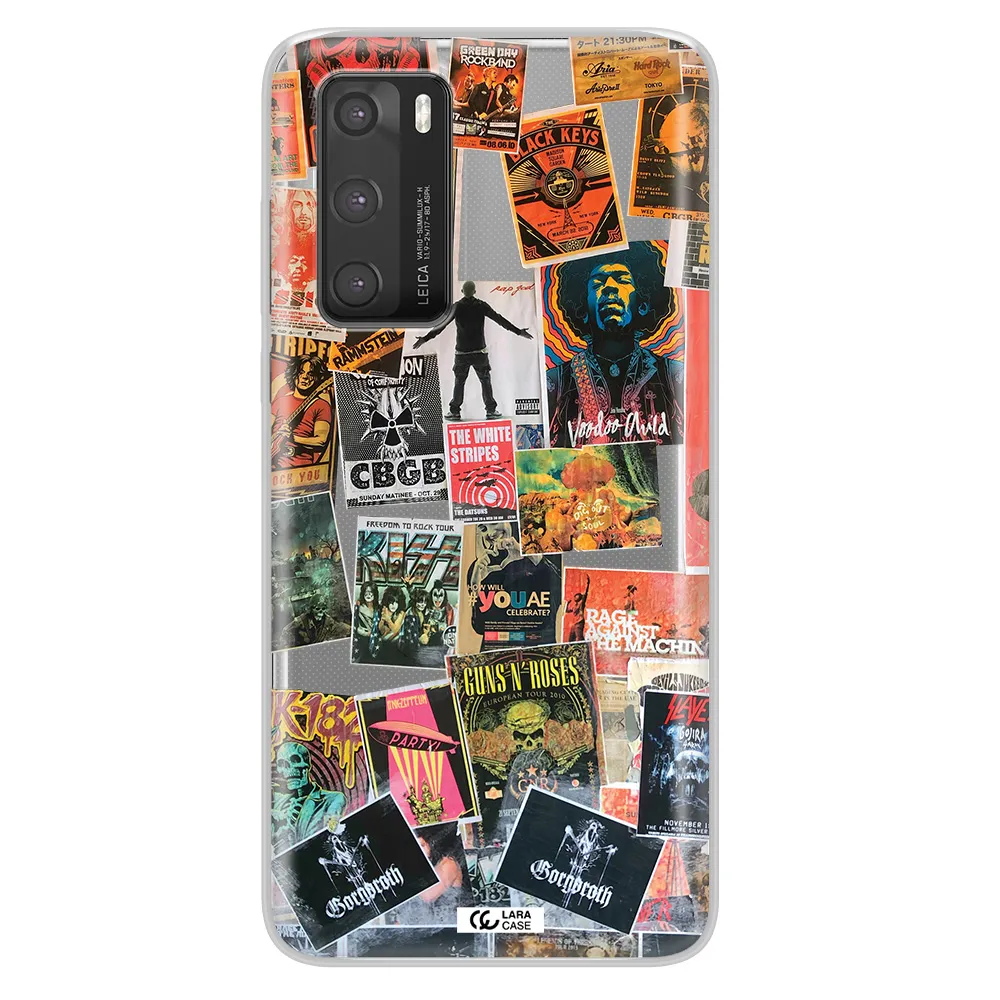 a collection of posters on a wall Huawei P40 Clear TPU Case