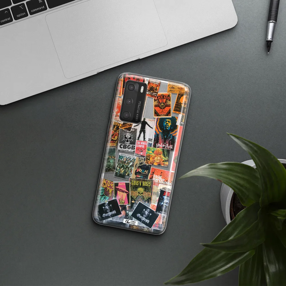 a collection of posters on a wall Huawei P40 Clear TPU Case