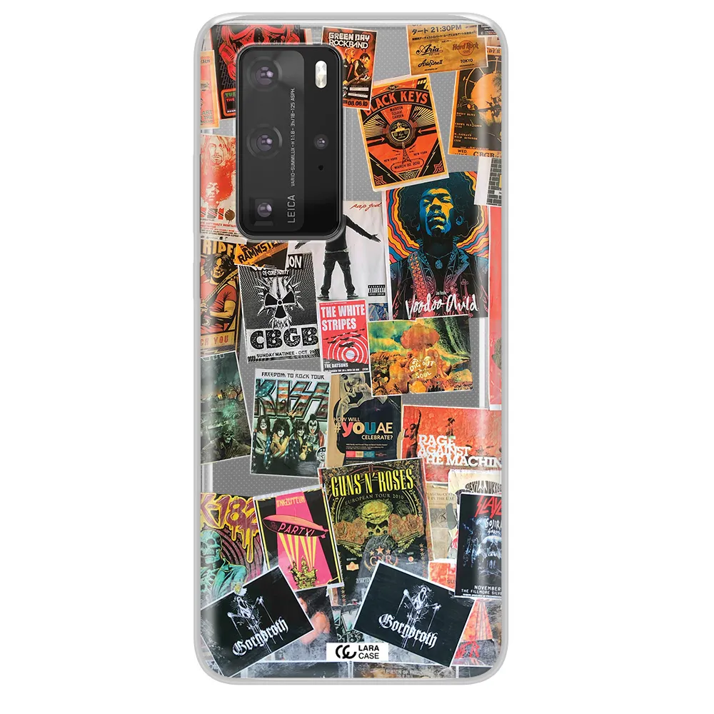a collection of posters on a wall Huawei P40 Pro Clear TPU Case