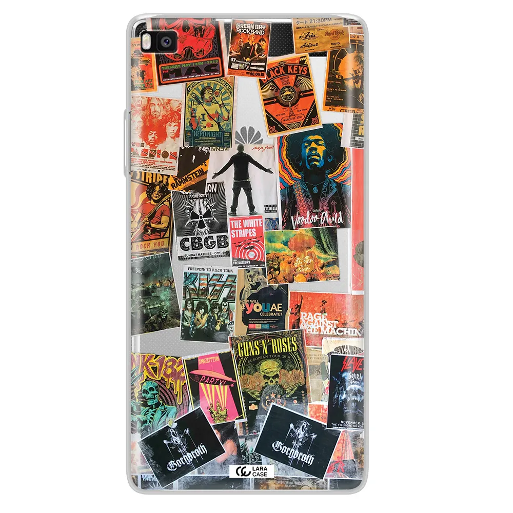 a collection of posters on a wall Huawei P8 Clear TPU Case