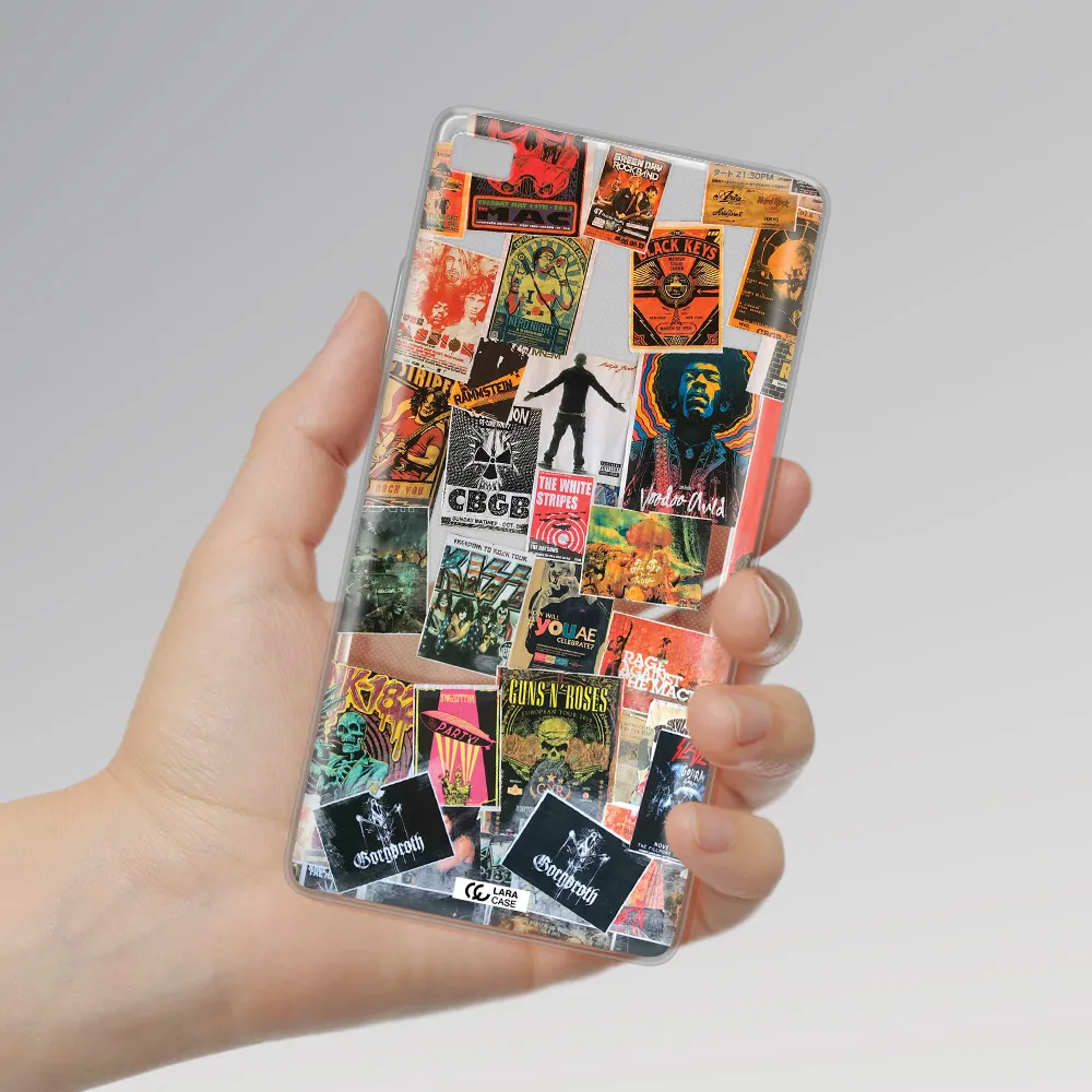 a collection of posters on a wall Huawei P8 Clear TPU Case