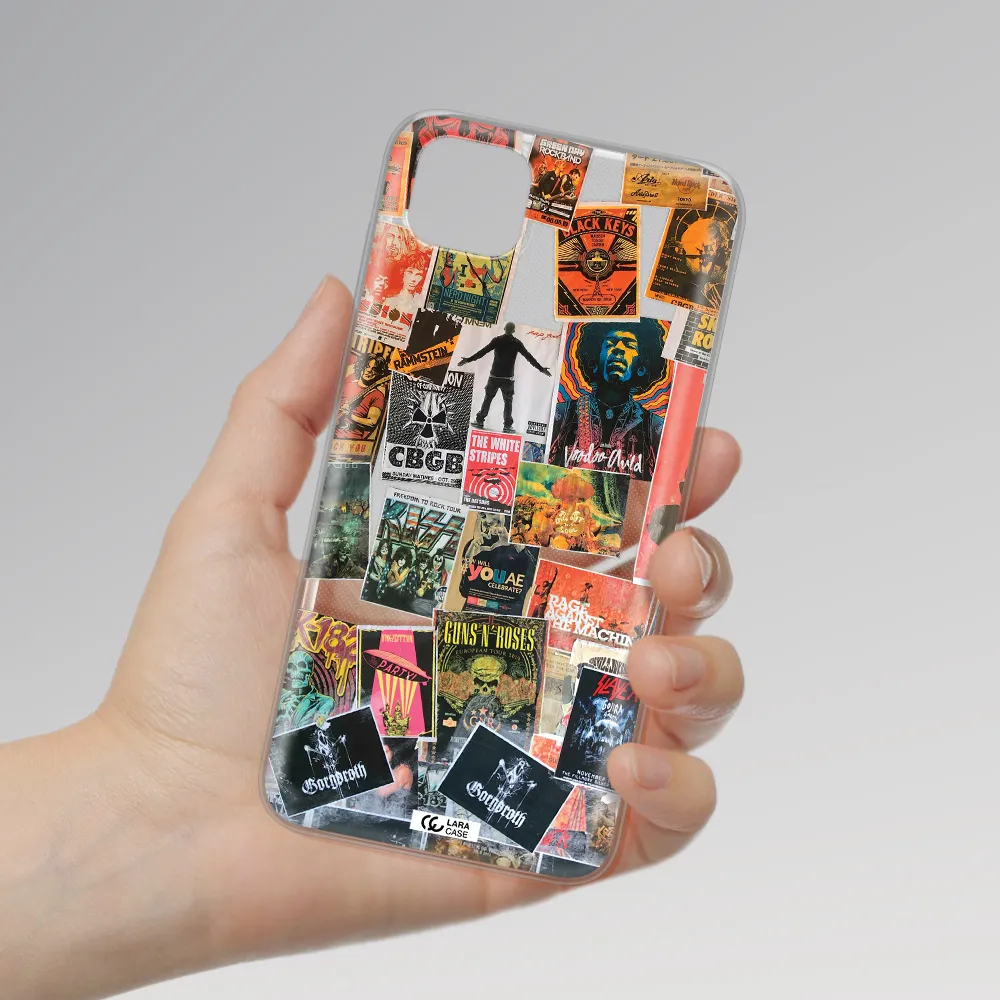 a collection of posters on a wall Huawei Y5P Clear TPU Case