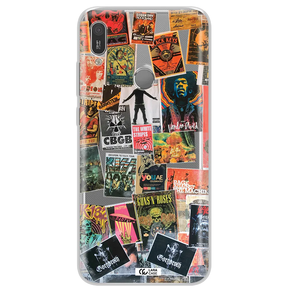 a collection of posters on a wall Huawei Y6 2019 Clear TPU Case