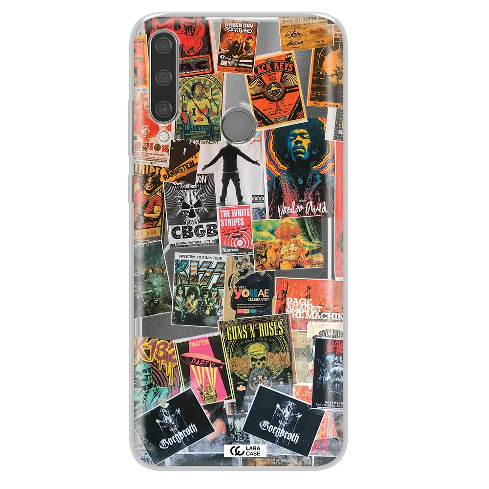 a collection of posters on a wall Huawei Y6P Clear TPU Case