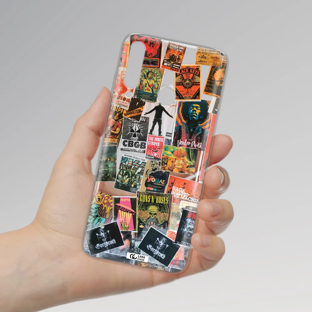 a collection of posters on a wall Huawei Y6P Clear TPU Case