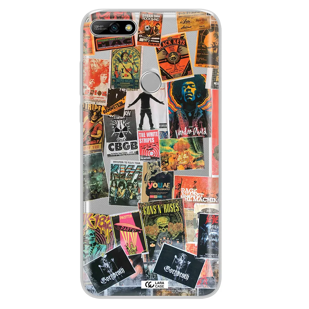 a collection of posters on a wall Huawei Y7 2018 Clear TPU Case