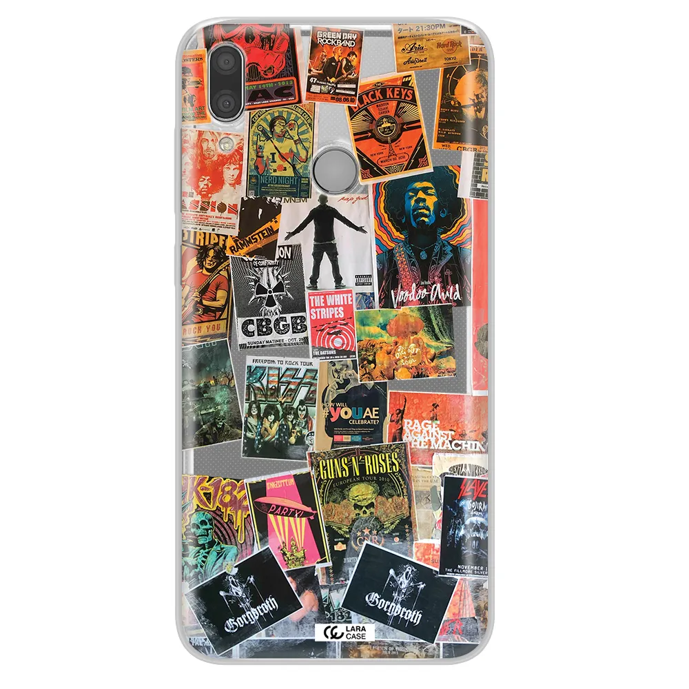 a collection of posters on a wall Huawei Y7 2019 Clear TPU Case