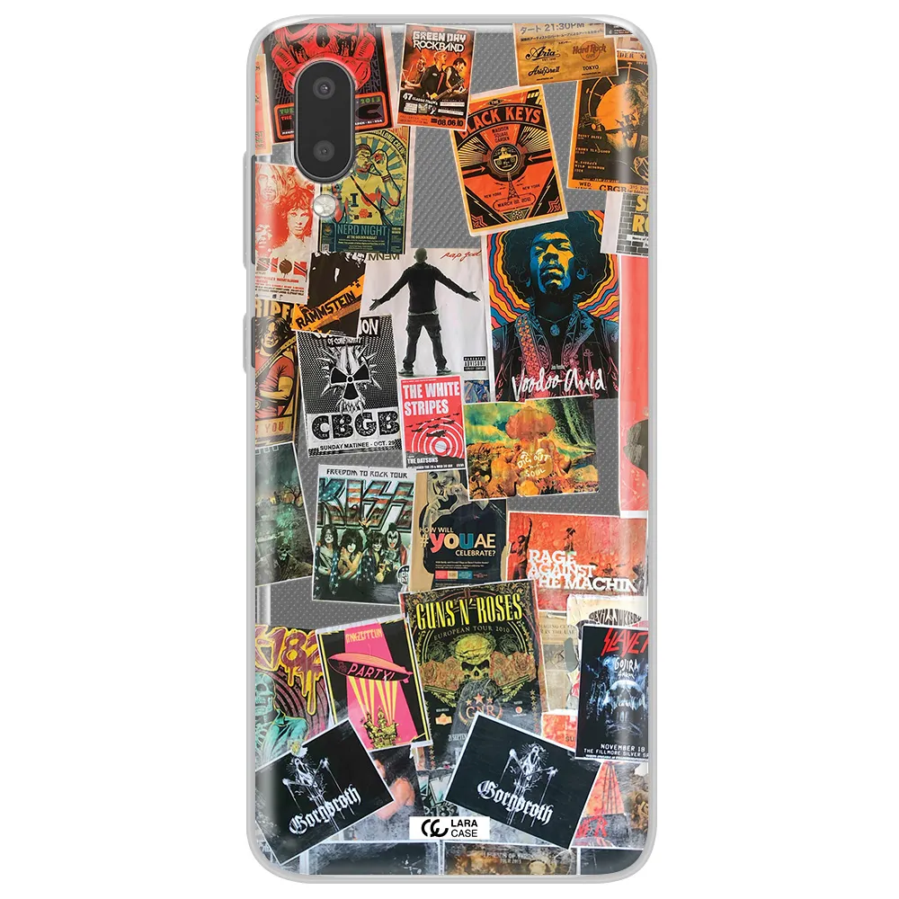 a collection of posters on a wall Samsung A02 Clear TPU Case