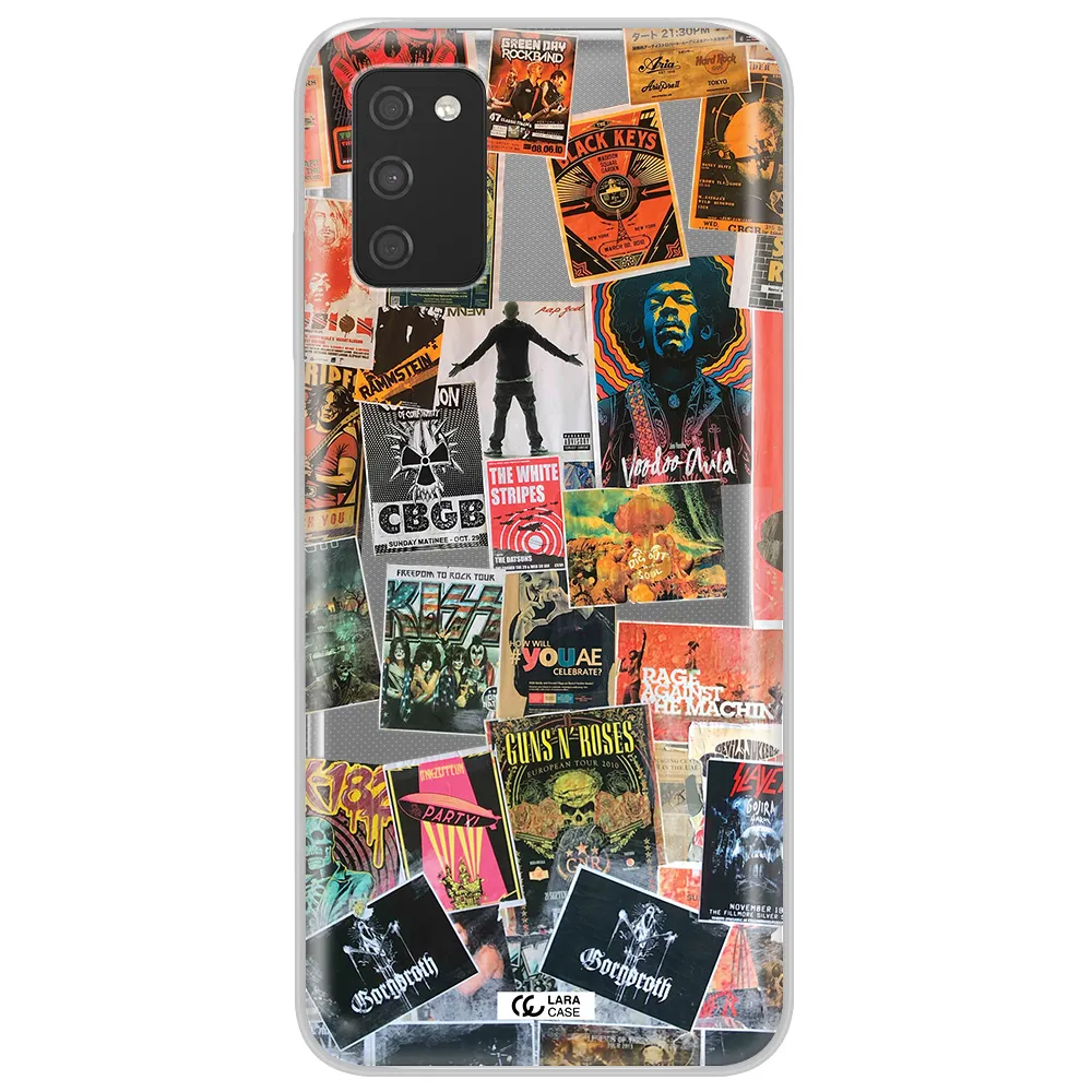 a collection of posters on a wall Samsung A03S Clear TPU Case
