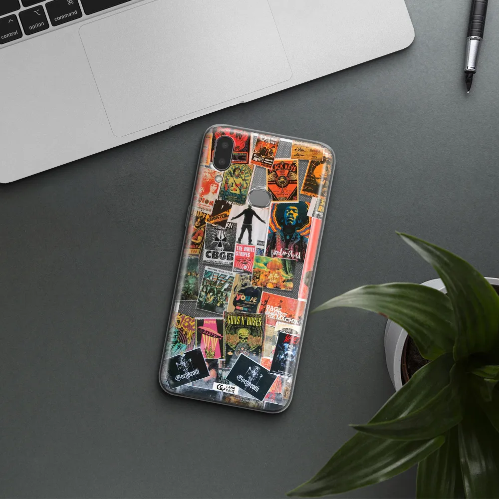 a collection of posters on a wall Samsung A10S Clear TPU Case