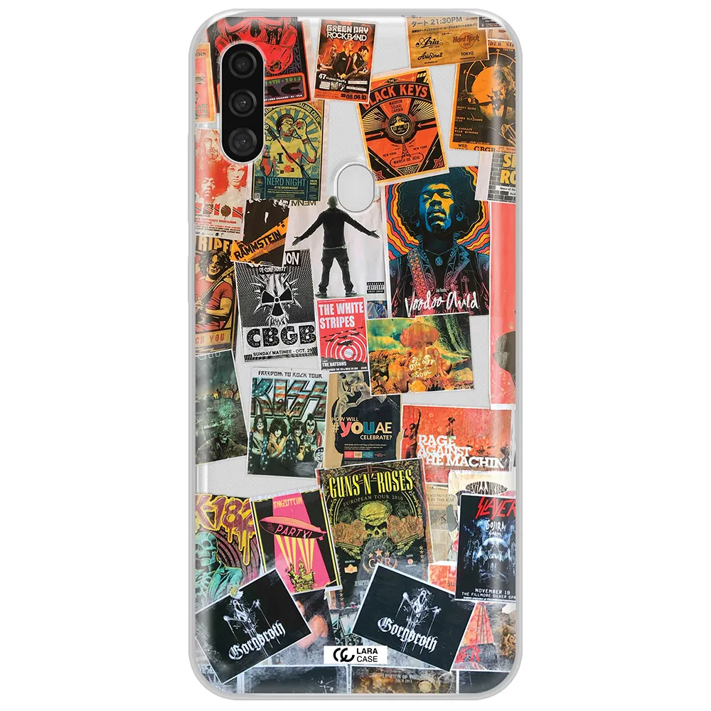 a collection of posters on a wall Samsung A11 Clear TPU Case