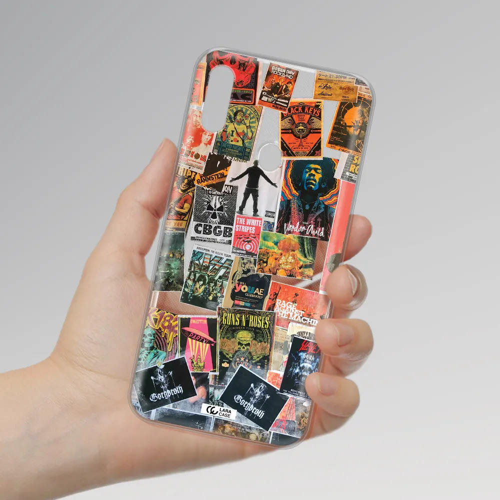 a collection of posters on a wall Samsung A11 Clear TPU Case