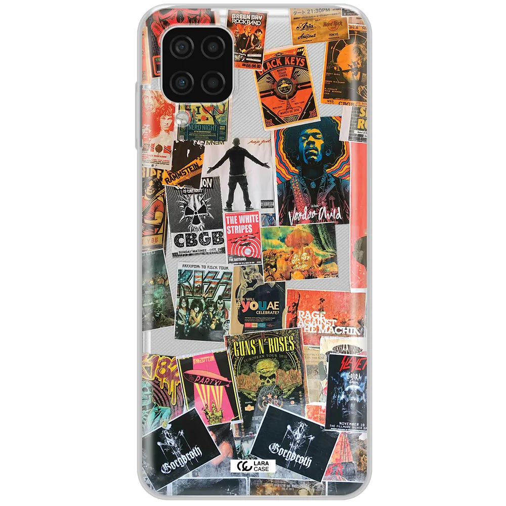 a collection of posters on a wall Samsung A12 4g Clear TPU Case