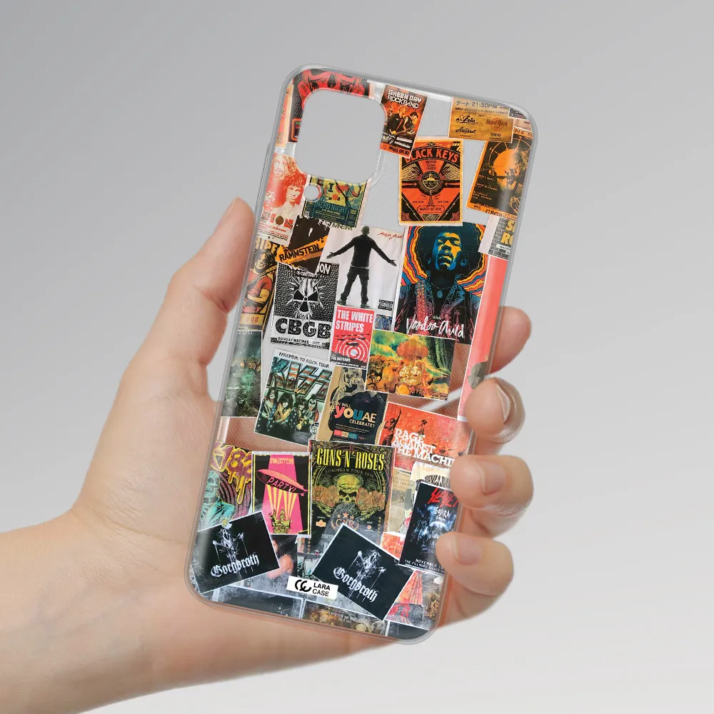 a collection of posters on a wall Samsung A12 4g Clear TPU Case
